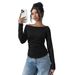 Voya New Women's Clothing V-neck Long Sleeved Brushed Pit Stripe Knitted Top Solid Color Sexy Slim Fit Short Base Shirt For Women_ecoleips.com