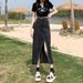 Verve Black And Gray High-Waisted Slimming Irregular Slit Denim 2025 Summer Frayed Design A-Line Midi Skirt_ecoleips.com