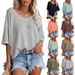 Summer V-neck Bat-sleeved Knitted Sweater Women's Summer Thin Loose Solid Color Short-sleeved T-shirt Top_ecoleips.com