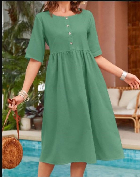 2026 Spring/Summer European And American . Independent Site Cotton Linen Round Neck Loose Casual Solid Color_ecoleips.com