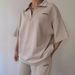 Women's Clothing New Printed T Shirt Lapel Loose Short Sleeved Top Spliced Trousers Suit_ecoleips.com
