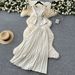 Women's Clothing Round Neck Sleeveless Top High Waist Slimming Big Swing Pleated Skirt Two Piece Suit_ecoleips.com