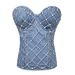 Women's Clothing Diamond Beaded Denim Corset Top - Retro Shaping Bustier With Heart Tie & Cotton Back (Slimming Vintage Zipper Design)_ecoleips.com