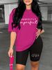 Summer Women's Casual And Fashionable PERFECTLY Letter Print Loose T-shirt+shorts Two-piece Sportswear Suitable For Daily Wear-85_ecoleips.com