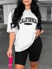 Summer Women's Casual Fashion California Letter Print Loose T-shirt+shorts Two-piece Sportswear Suitable For Daily Wear-52_ecoleips.com