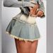 Summer Casual Distressed Denim Mini Skirt - Raw Hem Denim A-Line Skirt With Vintage Wash_ecoleips.com