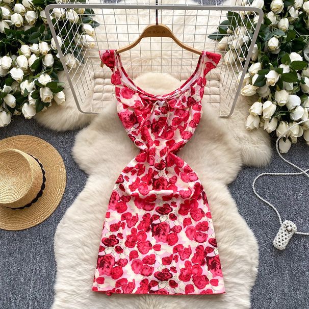European And American Style Floral Sleeveless For Women, Summer Ruffled Slim-fit Pure Desire Hot Girl Petite Stunning_ecoleips.com
