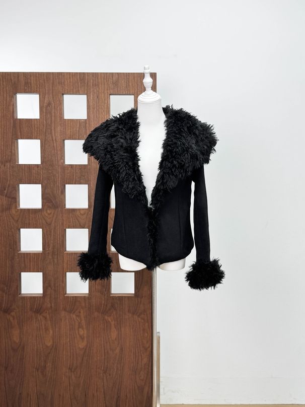 Women's Slim Fit Patchwork Fur Collar Coat Large Lapel Niche Design High End Fashion Short Autumn Winter Outerwear_ecoleips.com
