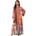 Women's Ethnic Print Kaftan Dress – Long Sleeve Loose Fit Maxi Dress With Embellished Beading (Polyester, S-Xxl, Multi-Color, Pullover Style)_ecoleips.com