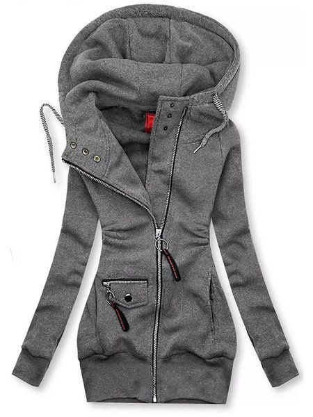 2026 European And American Foreign Trade Autumn Winter New Women's Clothing Patchwork Drawstring Pocket Hooded Slim_ecoleips.com