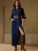 K Women's Long Sleeved Breasted Fashionable Long Dress. Excluding Belt_ecoleips.com