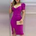 Cross-Border Foreign Trade Women's Fashion Puff Seve Square Neck Bodycon Dress Purp European And American_ecoleips.com