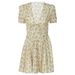 Women's Clothing Sexy Deep V Thin Waist Short Sleeve Medium Pleated Floral Dress_ecoleips.com