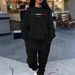 Women's Fleece-Lined Sweatshirt & Pants Set – Cozy Casual Two-Piece Outfit, Round Neck Print Top, Soft Polyester, Sizes S-XXL (Black)_ecoleips.com