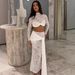 Women's Sexy Two Piece Set Sheer Long Sleeve Lace Top With Ribbon Flowing Midi Skirt Dress Set Elegant Party Evening Outfit_ecoleips.com
