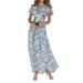 2026 New European And American Style Beach Maxi Dress, Chiffon Floral Print, Short Sleeve, Ruffle V-Neck, Fashionable_ecoleips.com