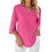 Women's Clothing Spring And Summer New Solid Color V Neck Mid Sleeve Loose Chiffon Shirt Women's Top_ecoleips.com