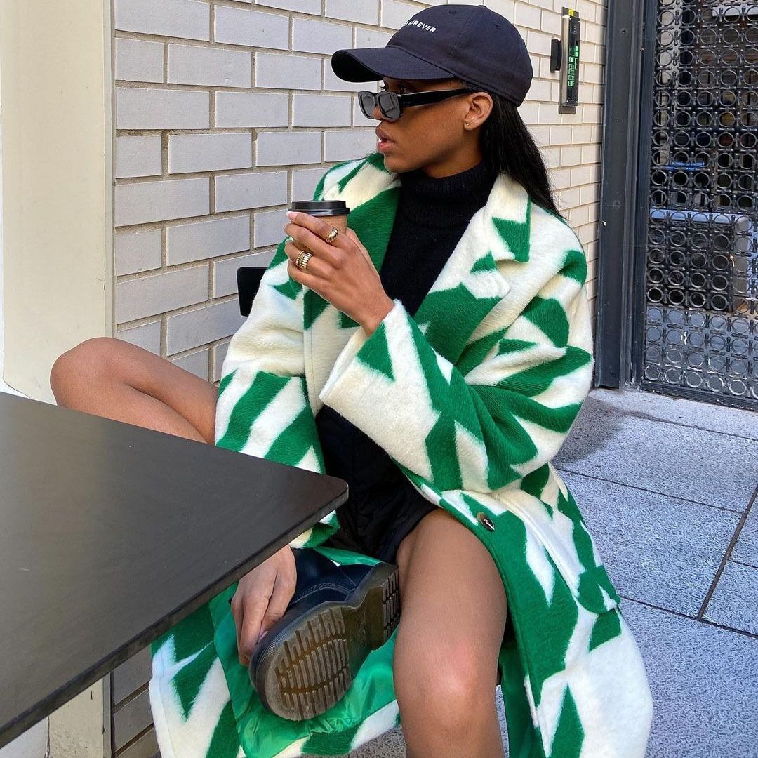 Women's Clothing Autumn Various Color Matching Fashion Long Sleeved Lapel Coat Printed Woolen Coat_ecoleips.com