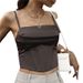 Fashionable Satin Fishbone Tie up Cropped Camisole Tank Top for Women European American Style 2024 Hot Girl Base Layer Top_ecoleips.com