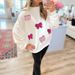 Christmas & Valentine’s Bow Sweatshirt – Embroidered Long-Sleeve Top (XS/S/M/L, Beige/Pink)_ecoleips.com