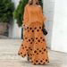 Autumn Elegant Fashion Print Women's Suit Two-piece Casual One-Neck Off-Shoulder Long-Sleeve Solid Color Top Loose Culottes Suit_ecoleips.com