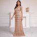 Gilded Goddess Evening Gown – Deep V-Neck Sequin & Fringe Maxi Dress With Sculpted Waist For Black-Tie Galas, Wedding Receptions & Red Carpet Glamour_ecoleips.com