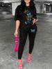 Women's Casual And Fashionable Butterfly Pattern Printed Loose T-shirt+cropped Pants Two-piece Home Sportswear Daily Wear-212_ecoleips.com