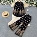 Women's Clothing Retro Ethnic Print Women's Two Piece Set Elegant Autumn Puff Sleeve Collar Top With Slim Wide Leg Pants_ecoleips.com