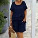 Women's Breathable Linen-Cotton 2 Piece Set Short Sleeve Top And Shorts Relaxed Fit Casual Outfit for Home Travel_ecoleips.com