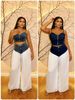 Women's Clothing New Suspender V Neck Vest Pleated Denim Chiffon Trousers Suit_ecoleips.com