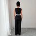 Women's Spring/Summer Resort Style Temperament Color-Block Sleeveless Wide-Leg Jumpsuit American Clothing_ecoleips.com