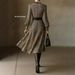 Women's Retro Plaid Print Shirt Dress V Neck Puff Sleeves High Waist Slim Fit A Line Skirt_ecoleips.com