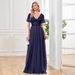 New Sequined European And American Evening Dress, Party Mesh Gown With A Large Hem, V-neck Sexy_ecoleips.com