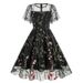 New 2025 Retro Embroidery Heavy Duty Mesh Dress round Neck Short Sleeve for Women European And American Style Cross Border_ecoleips.com