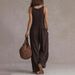 Women's V Neck Sleeveless Wide Leg Jumpsuit Casual Loose Knitted Trousers European American Style Fashionable Versatile_ecoleips.com