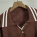 Women's Clothing Striped Contrast Color Knitted Cardigan Suit Women's Spring V Neck Top Coat High Waist Wide Leg Pants Two Piece Suit_ecoleips.com