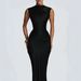New 2026 European American Style Women's Satin Sleeveless Fishtail Gown Long Asymmetrical Cut Dress Bow Neck Waist Cinching Pleated Fit Bodycon Skirt_ecoleips.com