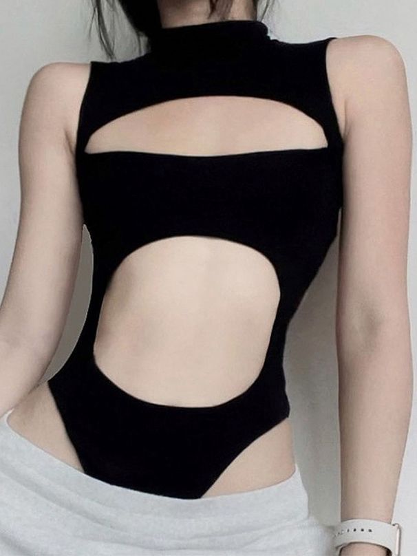 Summer Design Women's Sexy Hollow out Backless Bodysuit Sleeveless Slimming Top European American Style Irregular_ecoleips.com