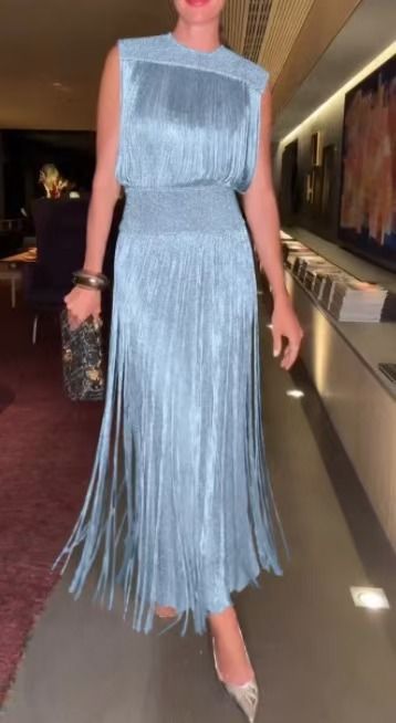 Women's Clothing Elegant Tassel Dress Party Sleeveless Dress Two Piece Suit_ecoleips.com