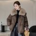 Women’s Short Puffer Coat With Faux Fur Collar – Winter Quilted Jacket, Loose Fit, Polyester Filling, Zipper Closure (Black/Brown, M-3XL)_ecoleips.com