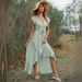Bohemian Beach Vacation Dress Rayon Print V Neck Tie up Fitted Asymmetrical Flared Skirt Women's Clothing_ecoleips.com