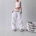 Spicy Girl Layered Tie Red Paratrooper Women Summer New Street Dance Loose Hip-Hop Wide-Leg Casual Long Pants_ecoleips.com