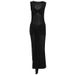 New Arrival Women Fashion Dress Sexy Solid Color Crew Neck Slimming Waist Sheer See Through Bodycon Casual Evening Party Dress_ecoleips.com