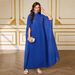 Modest Abaya Dress/Muslim Dress Women Elegant Embellished Abaya Dress With Floral Lace Trim & Long Sleeves – Islamic Prayer Gown In Sapphire Blue_ecoleips.com