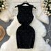 Women's Clothing Light Luxury Diamond Studded Rhombus Knitted Dress For Women Round Neck Slim Fit Short Elastic Wrap Dress Sleeveless Vest Dress_ecoleips.com