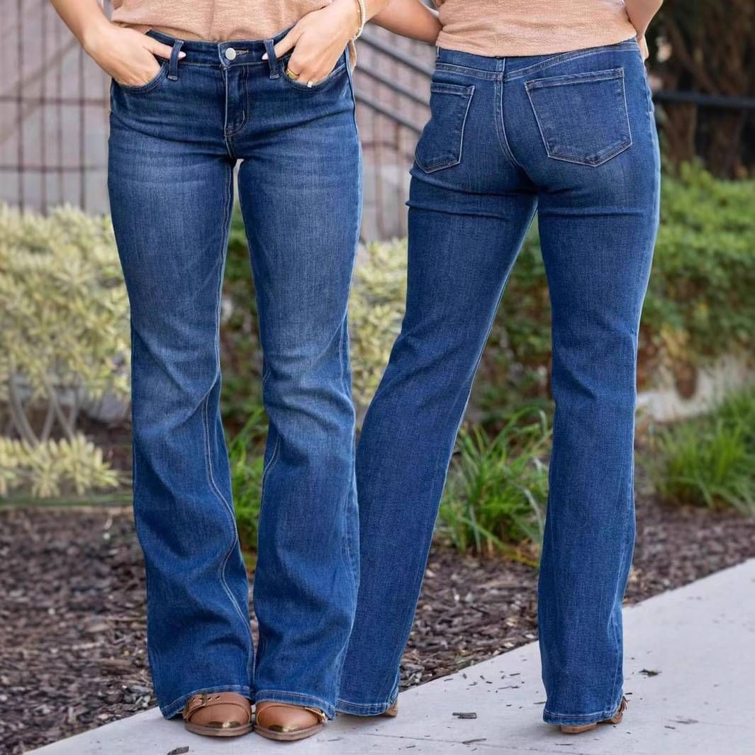 Women's Punk Western Flared Jeans – Retro High-Waisted Bootcut Denim Pants With Distressed Details_ecoleips.com