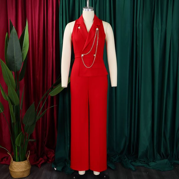 Women's Clothing V Neck Sexy Jumpsuit Fashion Chain Clause Casual Wide Leg Pants_ecoleips.com