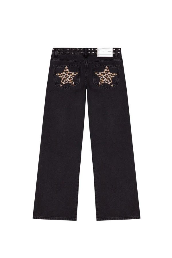 Retro Star Print Women's Jeans, Street Harajuku Style Loose-Fit Straight-Leg Casual Pants_ecoleips.com
