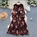 French Vintage Floral Print Wrap Dress Elegant Ruffled Maxi Women's Dress with Adjustable Waist Tie_ecoleips.com
