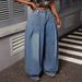 Retro Washed Blue Wide Leg Jeans High Waisted Elastic Plus Size Lantern Jeans Style Design Pleated_ecoleips.com